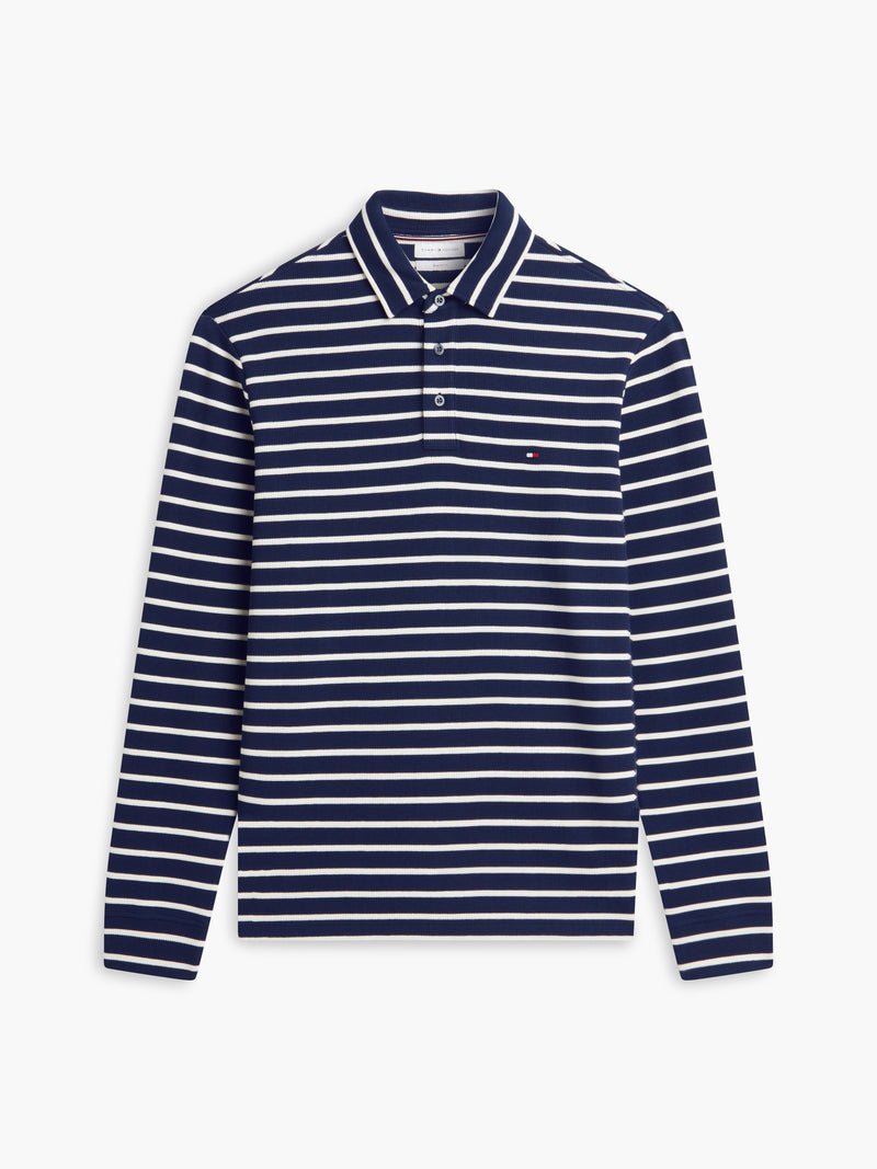 Long Sleeve Striped Textured Polo