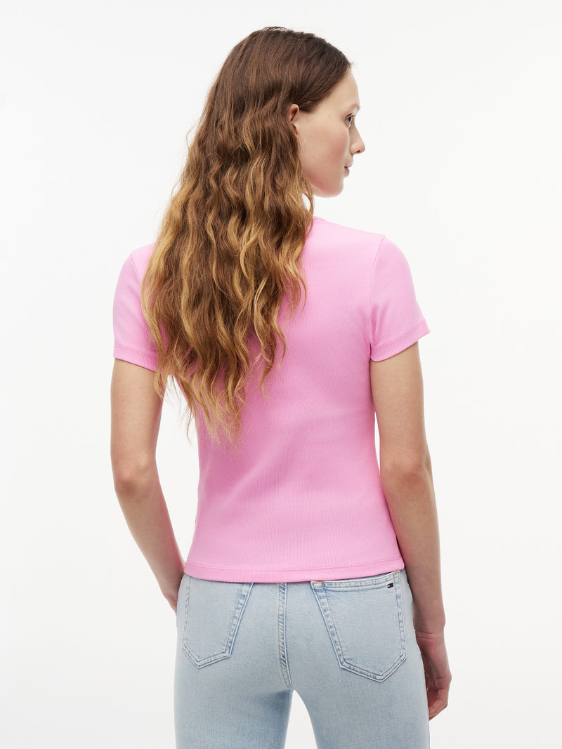 Solid Slim Fit Half Sleeve Ribbed T-Shirt