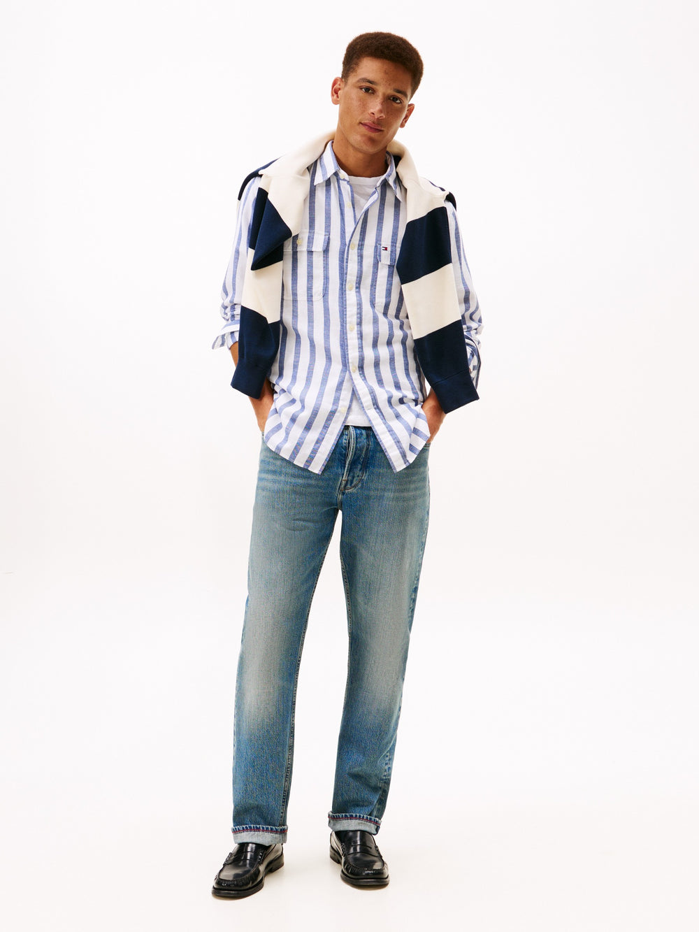 Relaxed Fit Stripe Cotton Linen Shirt