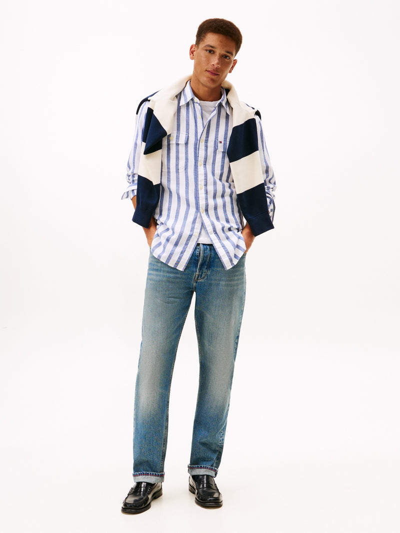 Relaxed Fit Stripe Cotton Linen Shirt