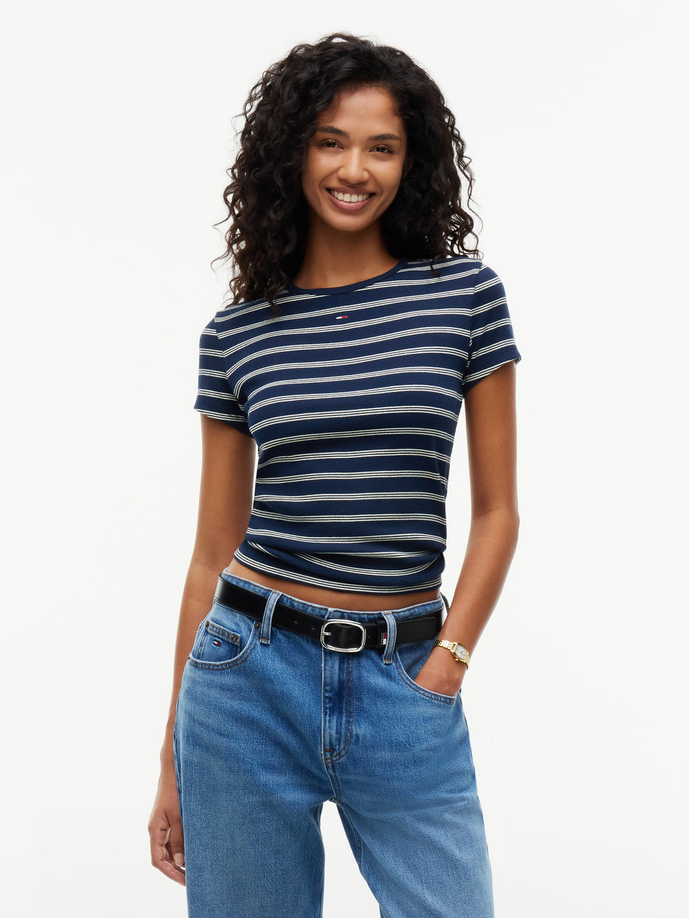 Stripe Slim Fit Half Sleeve Ribbed T-Shirt