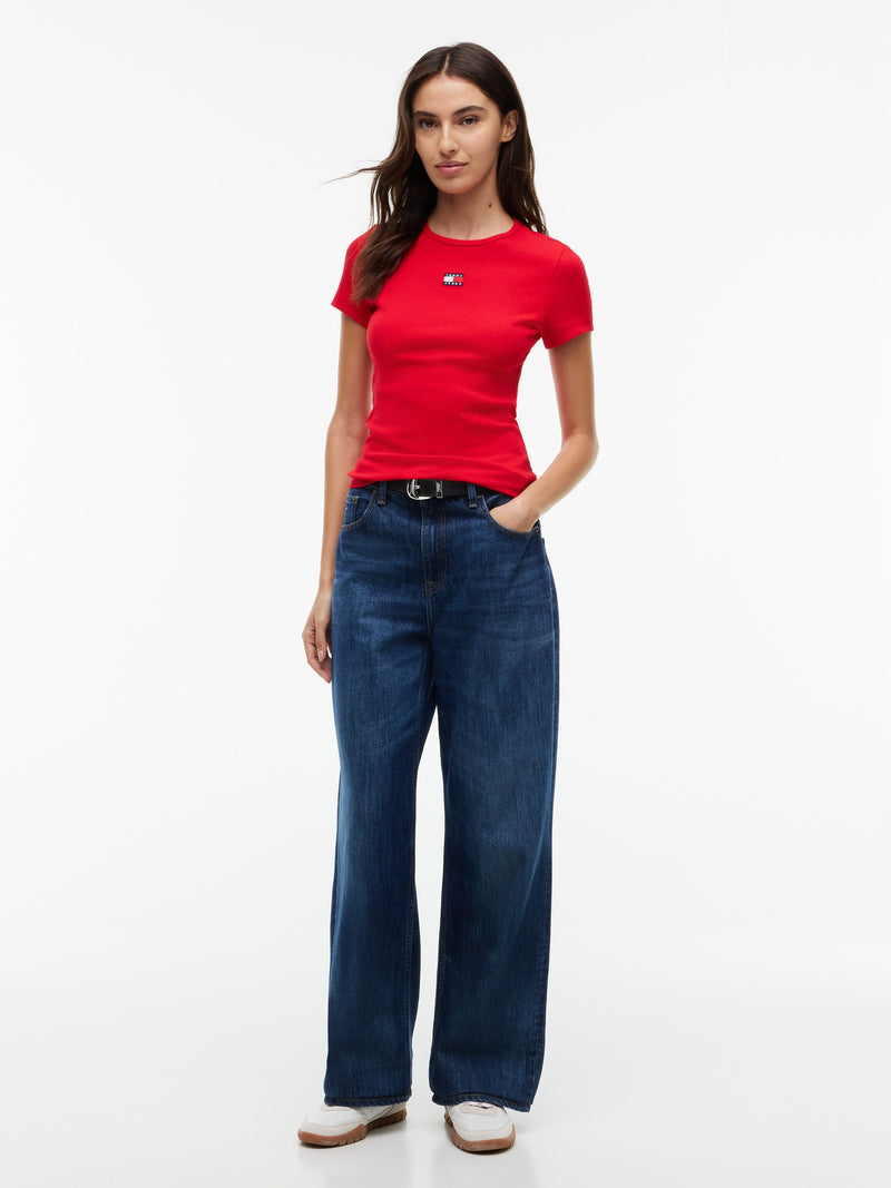 Solid Slim Fit Half Sleeve Ribbed T-Shirt