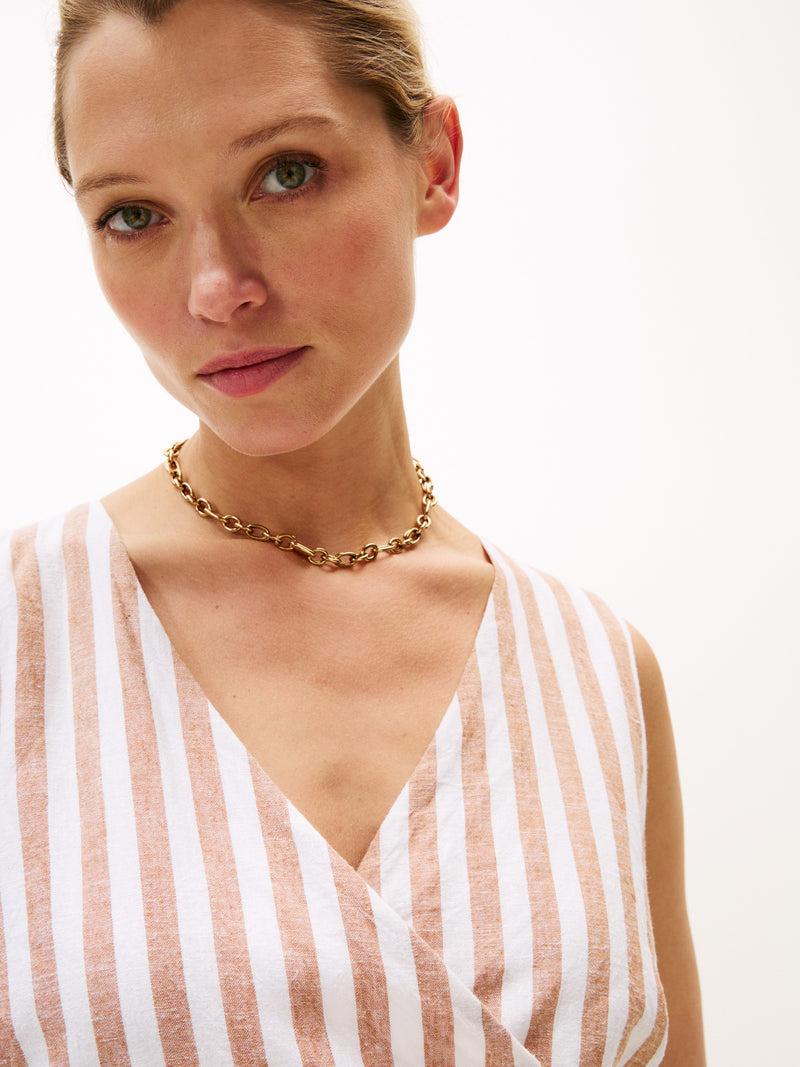 Sleeveless Stripe Linen Fit & Flare Dress