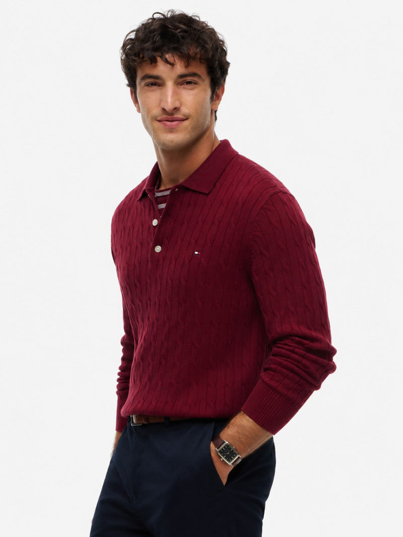 Cable Knit Button Placket Sweater