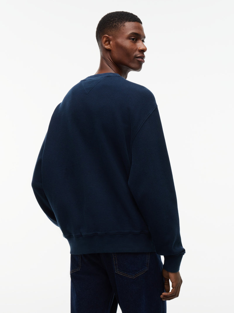 Relaxed Fit Waffle Crew Neck Sweatshirt