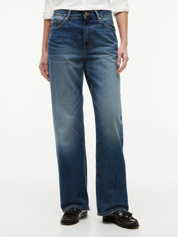 Women Mid Rise Mid Wash Loose Straight Jeans