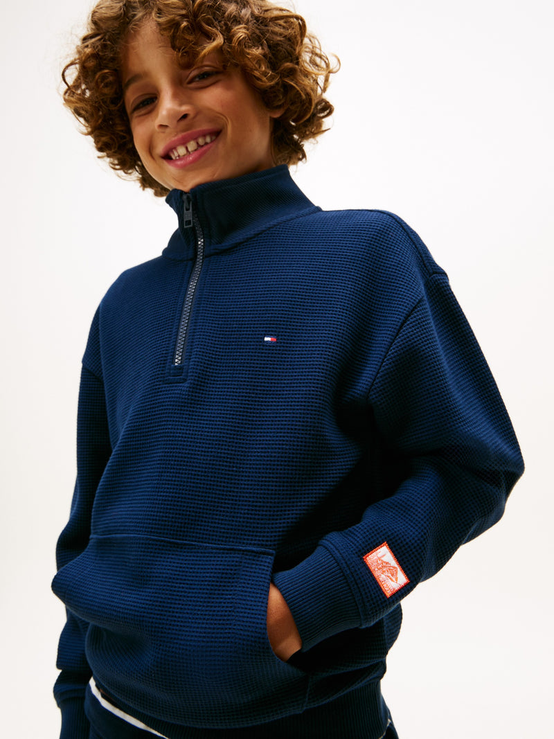 Kids Waffle Quarter-Zip Sweatshirt