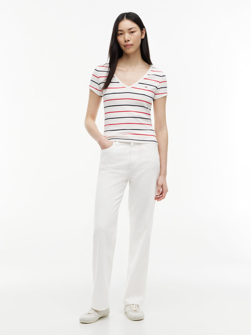 Stripe Slim Fit Half Sleeve Ribbed T-Shirt