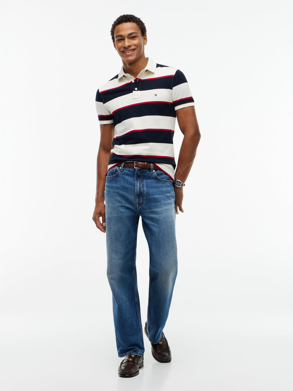 Slim Fit Striped Pique Polo