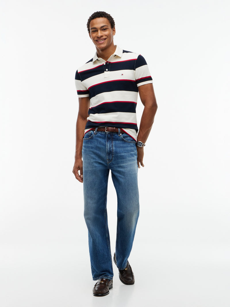 Slim Fit Striped Pique Polo