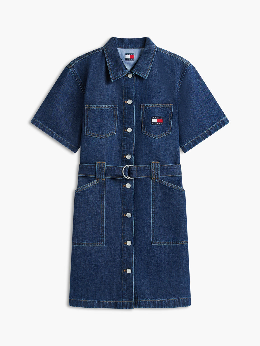 Half Sleeve Solid Denim Shirt Dress