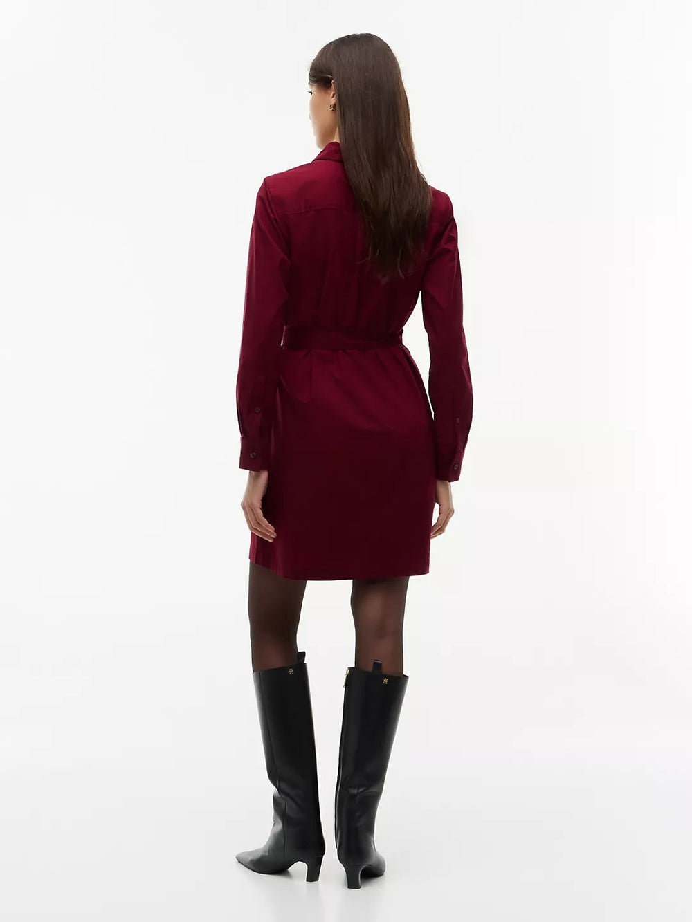 Full Sleeve Solid Cotton Blend Shirt Dress