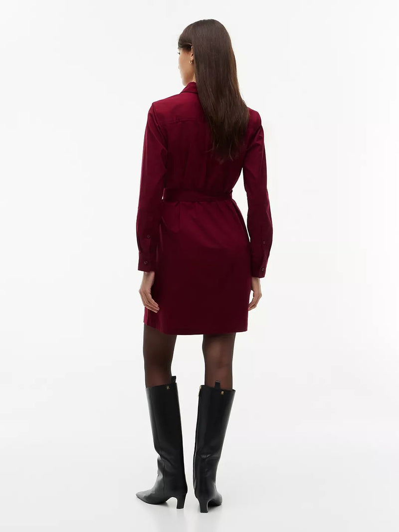 Full Sleeve Solid Cotton Blend Shirt Dress