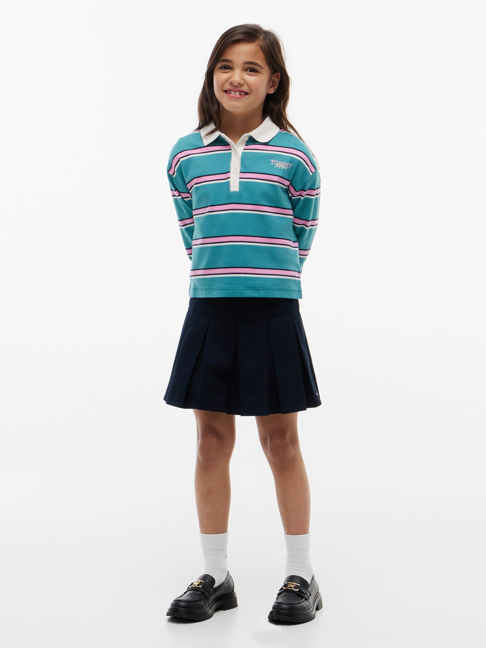 Kids Long-Sleeve Stripe Interlock Polo