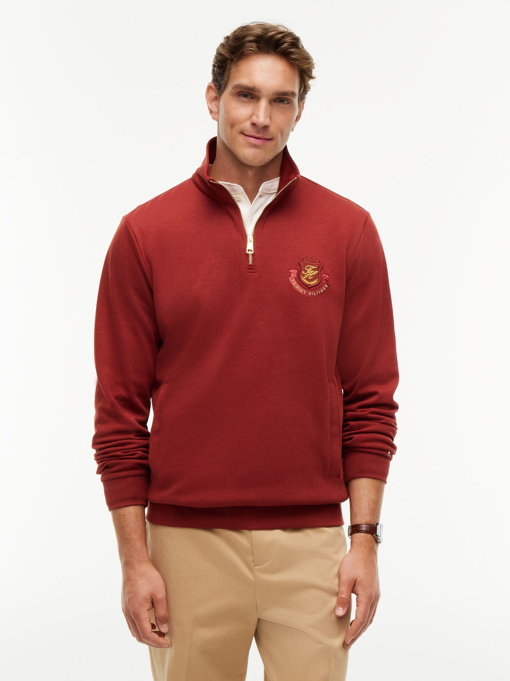 Regular Fit Quarter Zip Interlock Sweatshirt