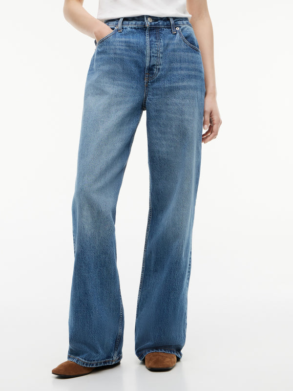 Women Mid Rise Mid Wash Relaxed Straight Jeans
