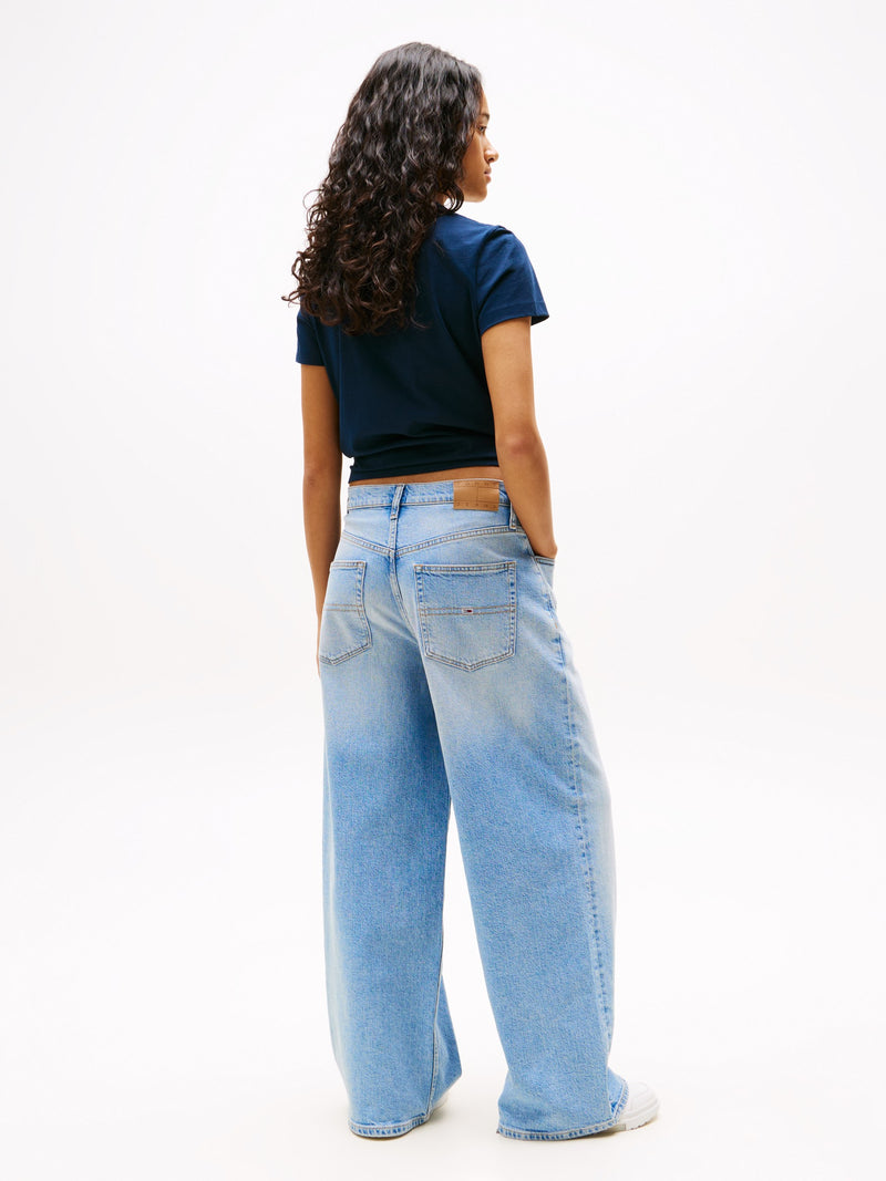 Women Mid Rise Light Wash Stretch Wide Jeans