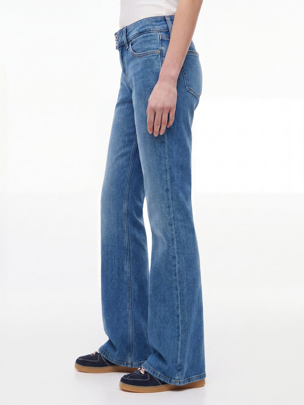 Low Rise Mid Wash Stretch Bootcut Jeans