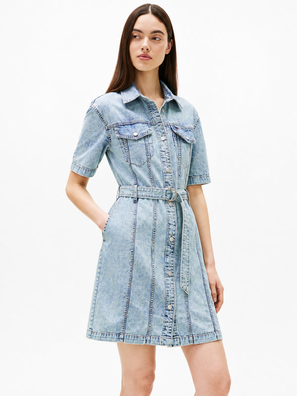 Short Sleeve Solid Denim Bodycon Dress