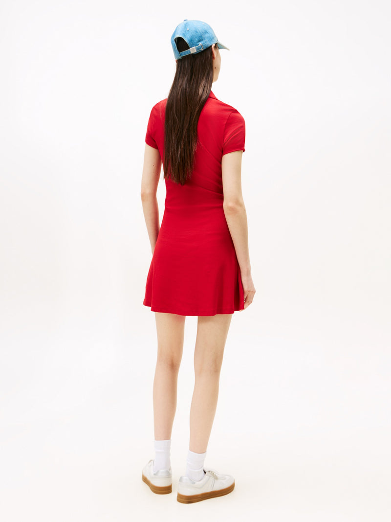 Half Sleeve Solid Ribbed Polo Dress Dress