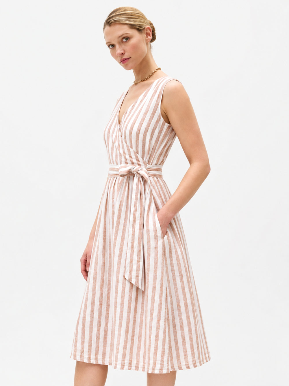 Sleeveless Stripe Linen Fit & Flare Dress