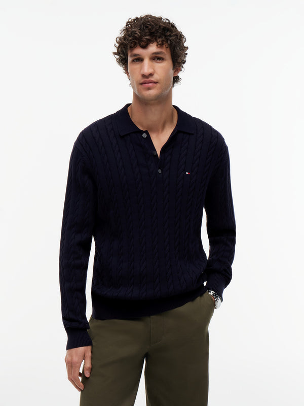Cable Knit Button Placket Sweater