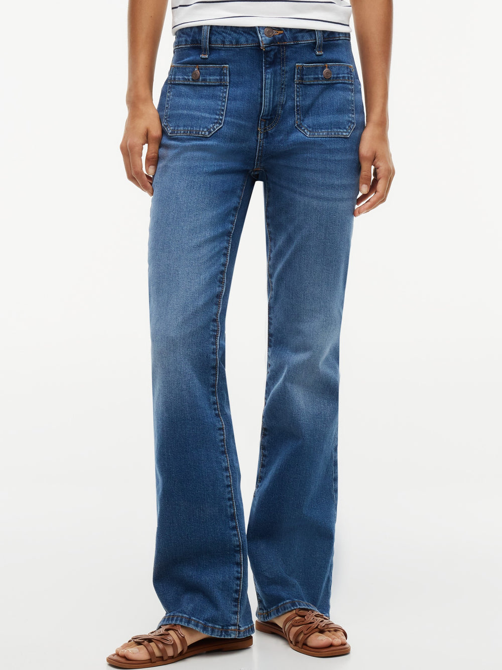 Mid Rise Mid Wash Stretch Bootcut Jeans