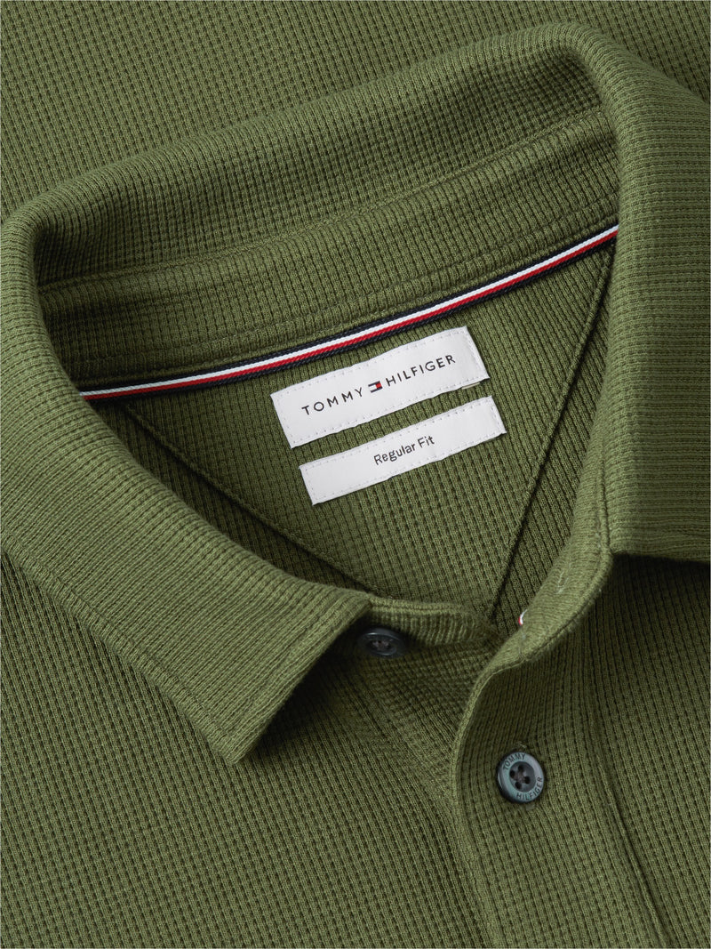 Long Sleeve Solid Textured Polo