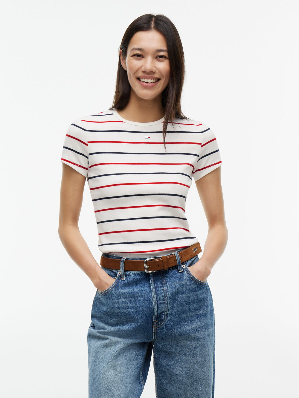 Stripe Slim Fit Half Sleeve Ribbed T-Shirt