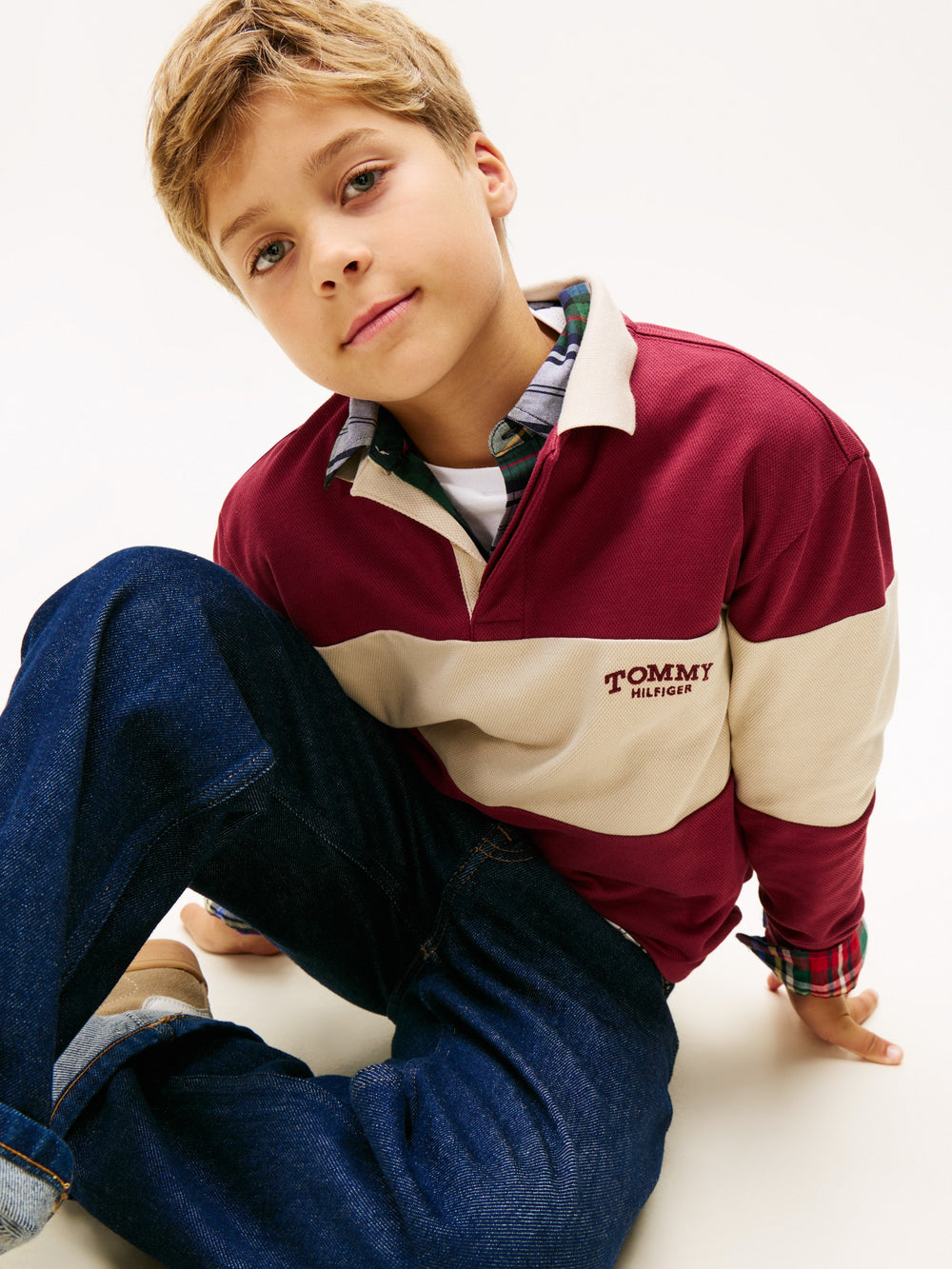 Kids Long-Sleeve Color Block Polo