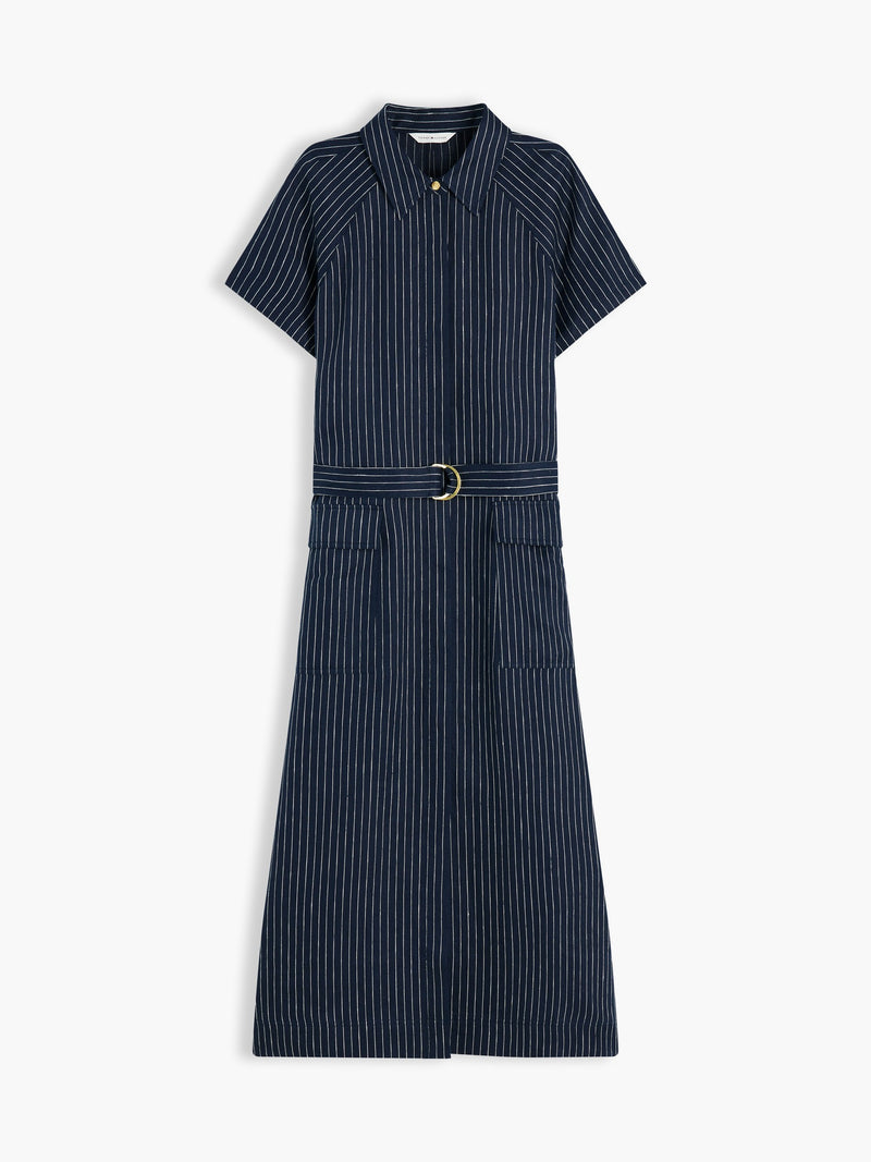 Half Sleeve Stripe Linen Fit and Flare Dress