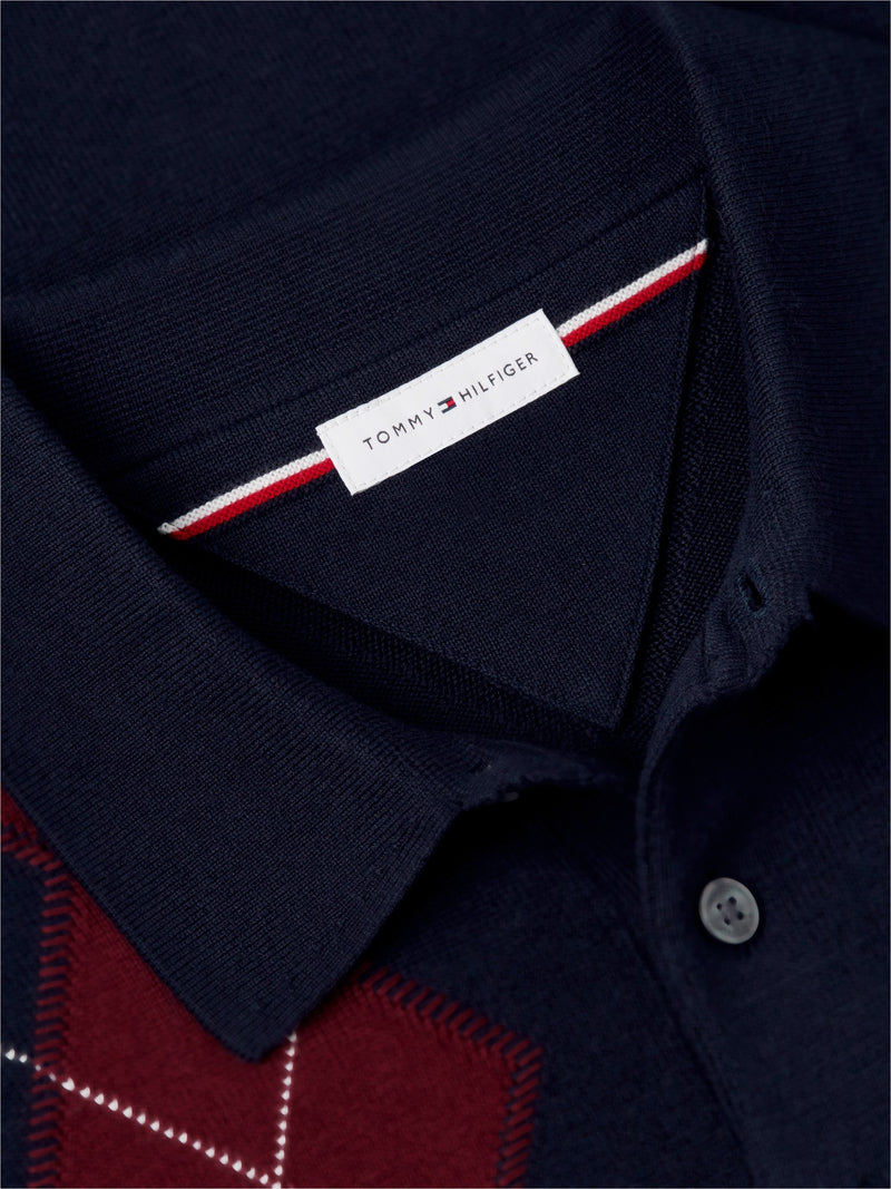 Argyle Button Placket Sweater