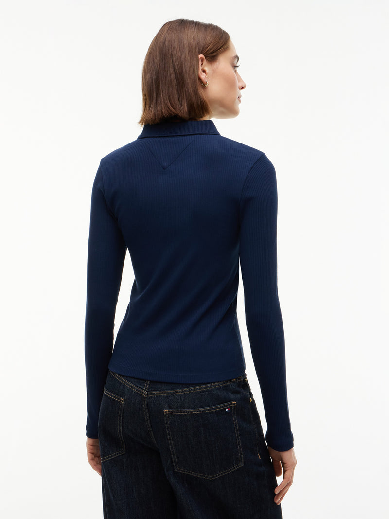 Solid Slim Fit Full Sleeve Ribbed Polo