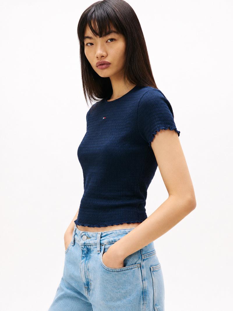 Solid Slim Fit Half Sleeve Seersucker T-Shirt
