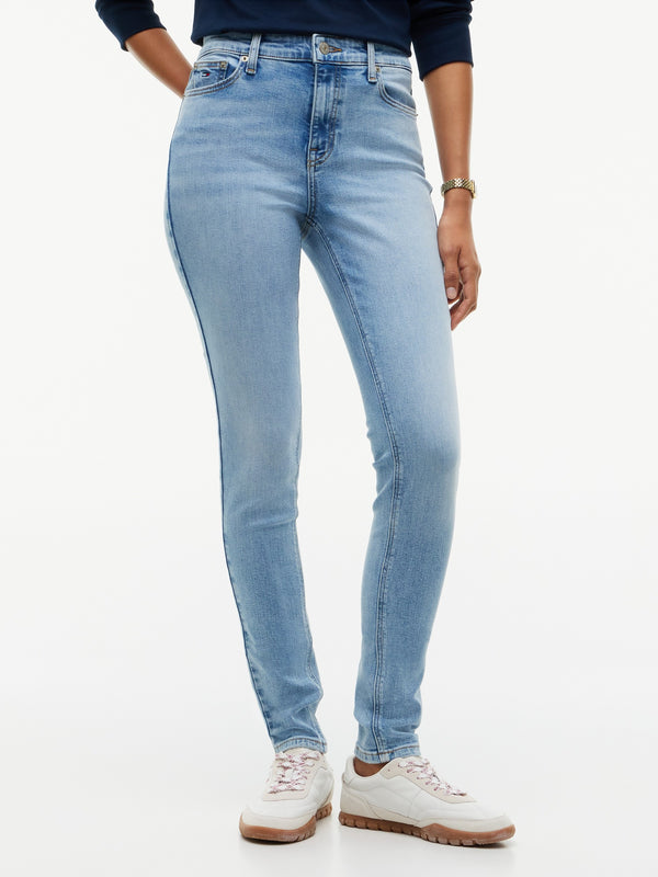 Women Mid Rise Light Wash Stretch Skinny Jeans