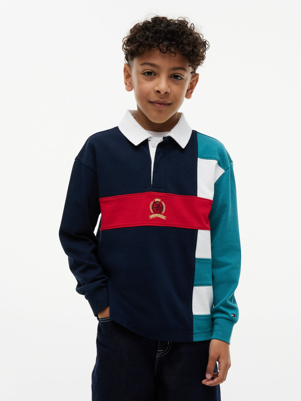 Kids Long-Sleeve Color Block Polo