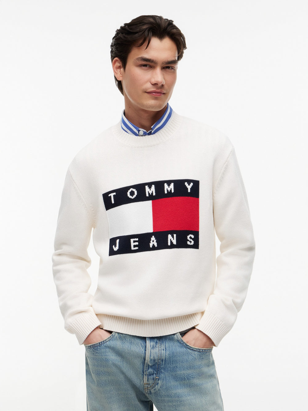 Regular Fit Jaquard Loose Knit Pullover