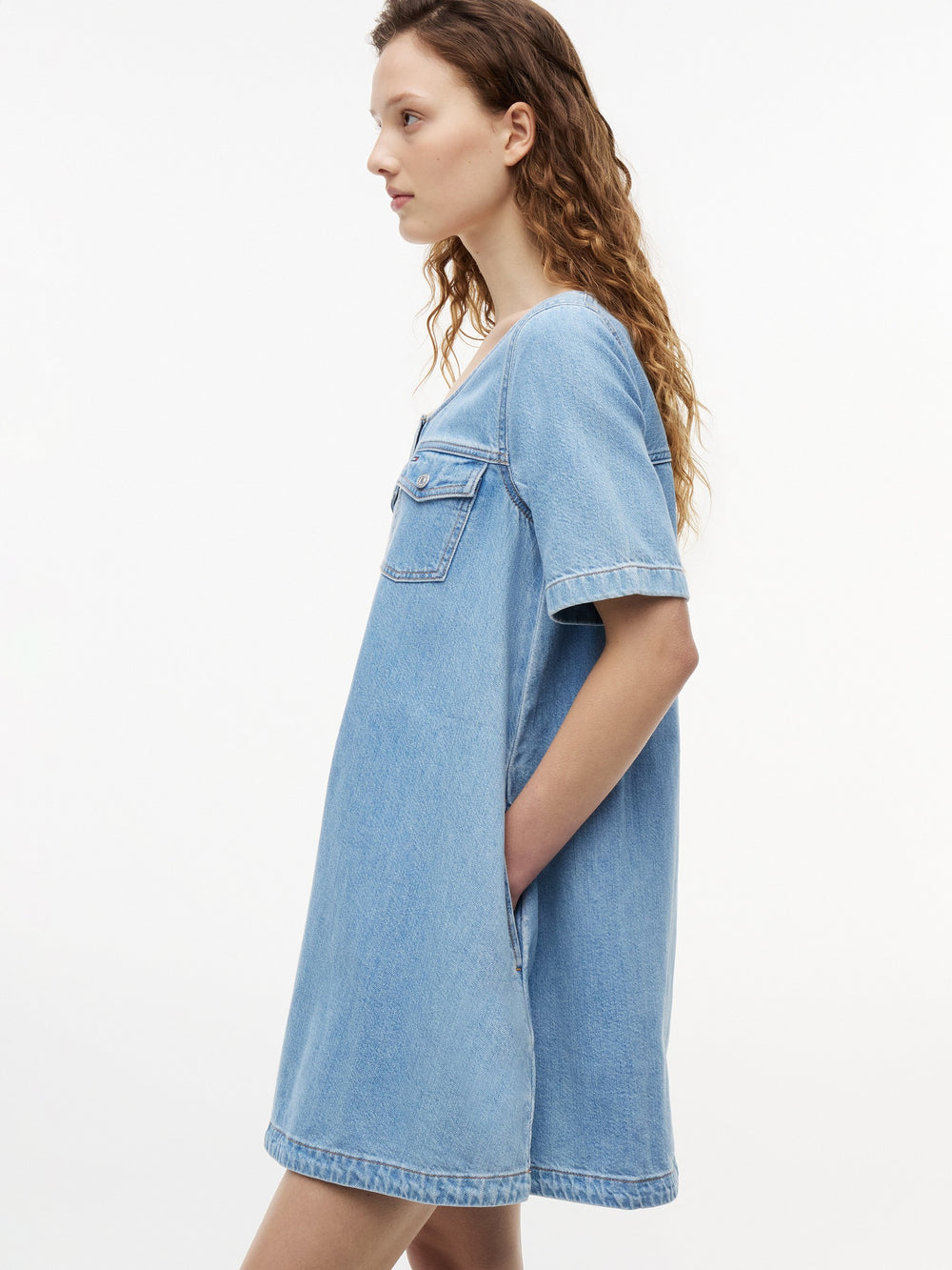 Half Sleeve Solid Cotton A-Line Dress