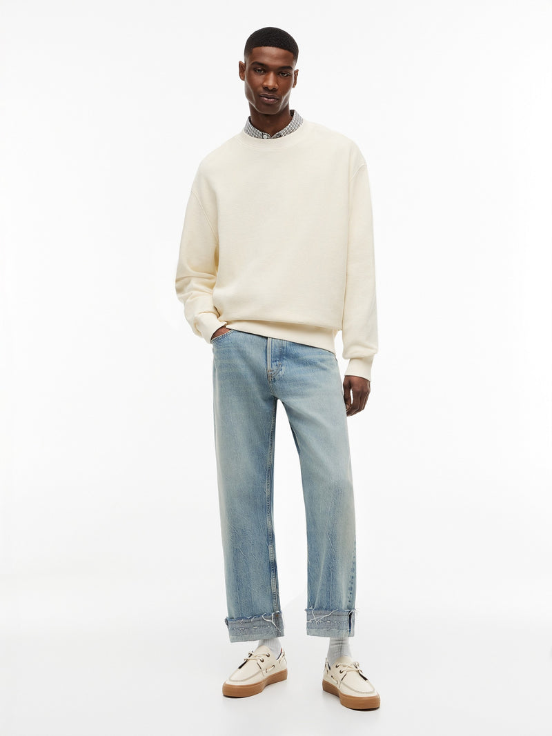Relaxed Fit Waffle Crew Neck Sweatshirt