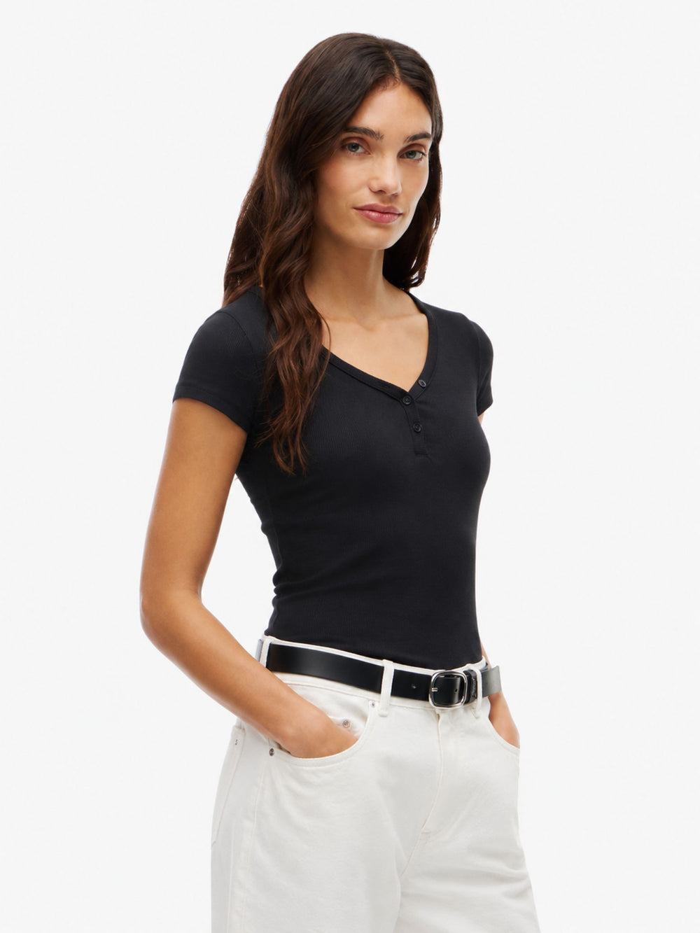 Solid Slim Fit Half Sleeve Ribbed T-Shirt