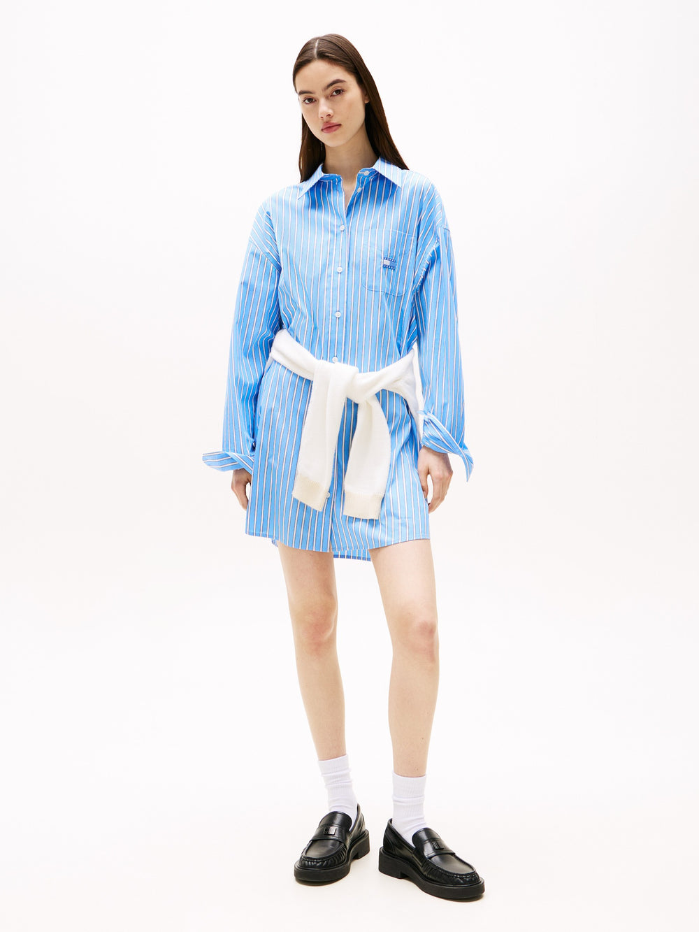 Full Sleeve Stripe Poplin Shift Dress