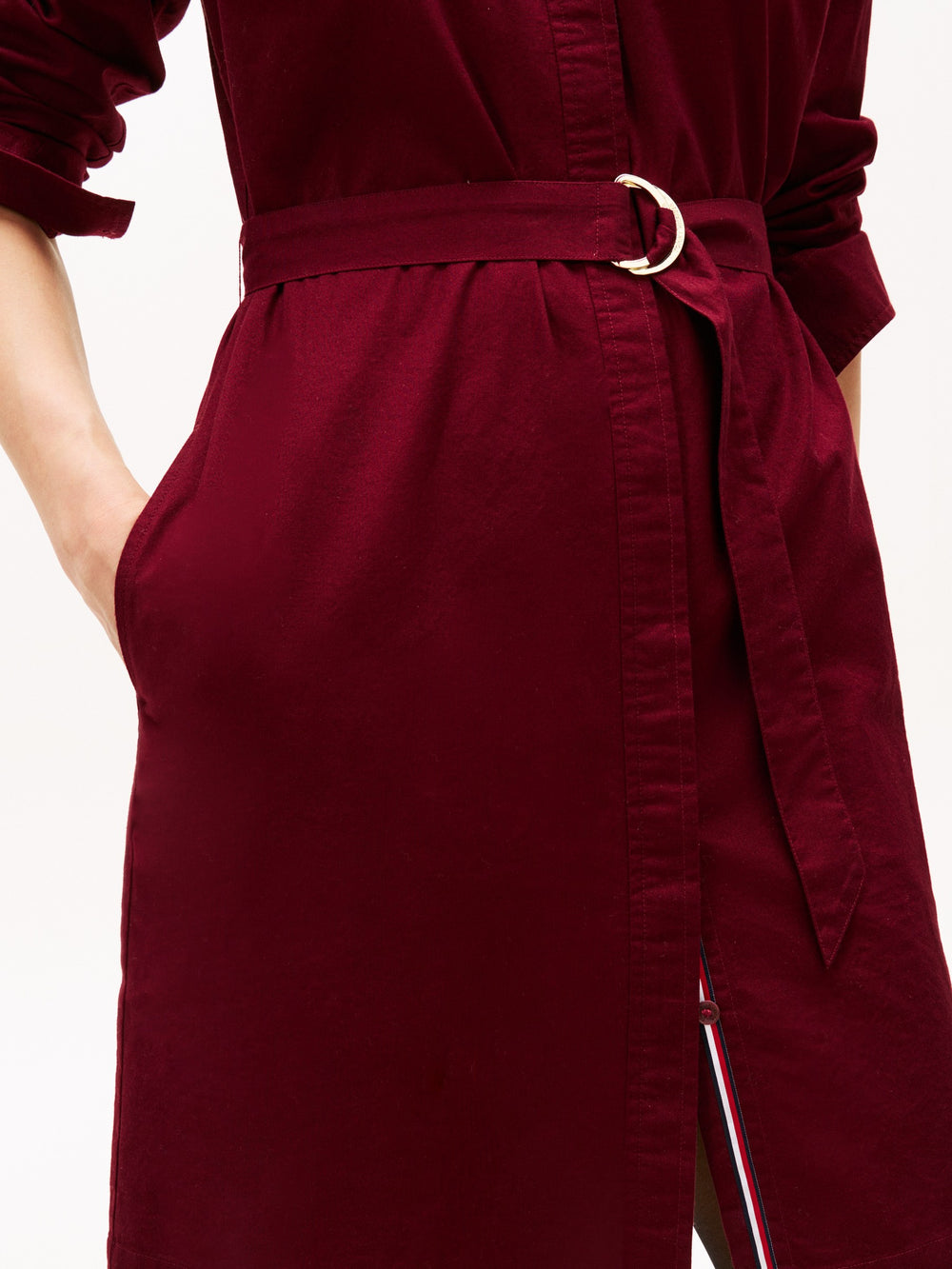 Full Sleeve Solid Cotton Blend Shirt Dress