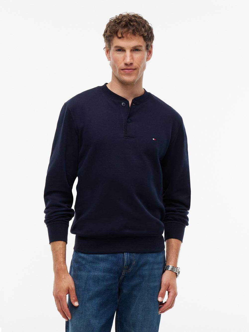 Henley Neck Fleece Sweatshirt