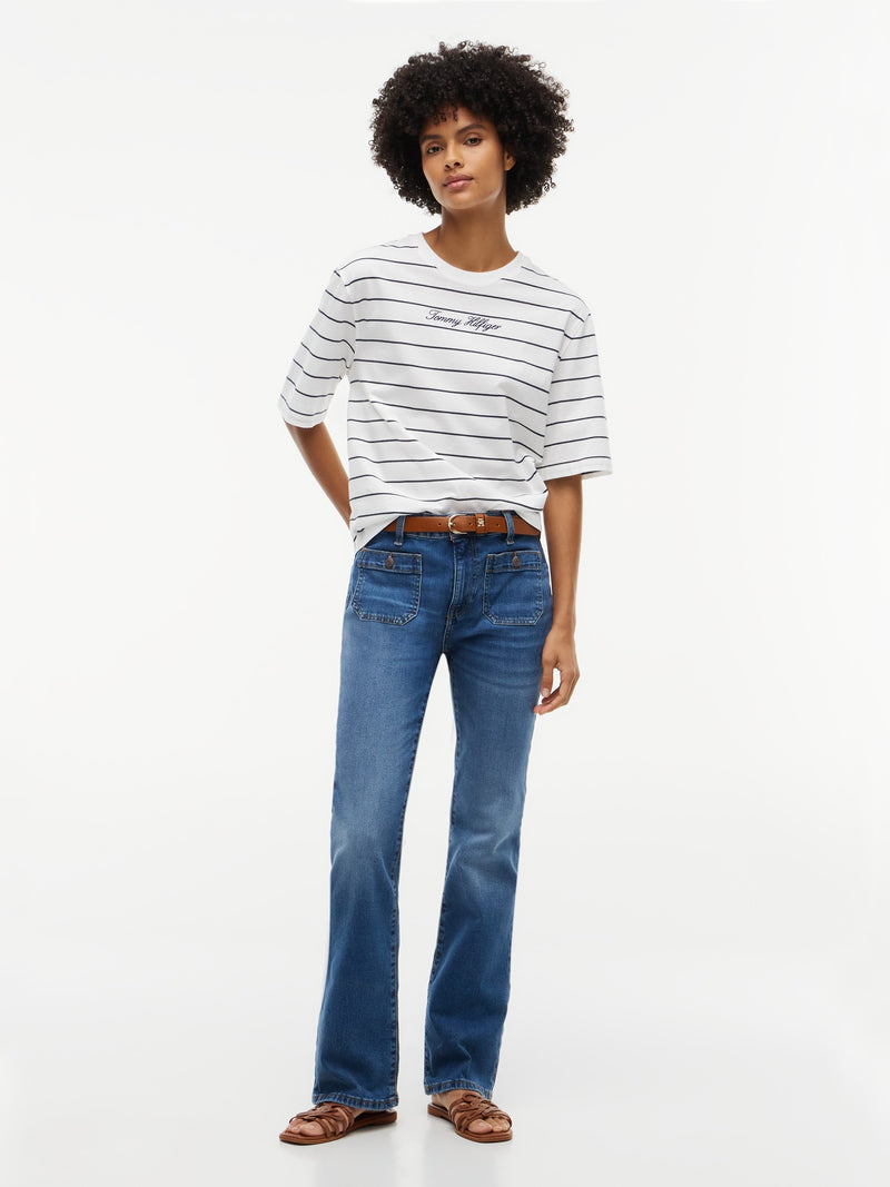 Mid Rise Mid Wash Stretch Bootcut Jeans