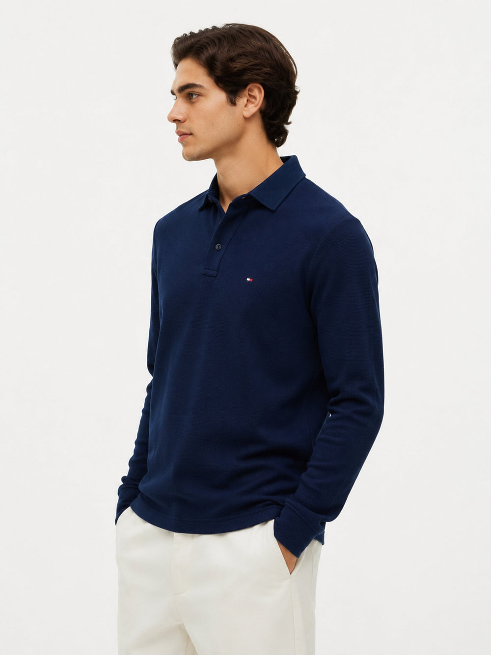 Long Sleeve Solid Textured Polo