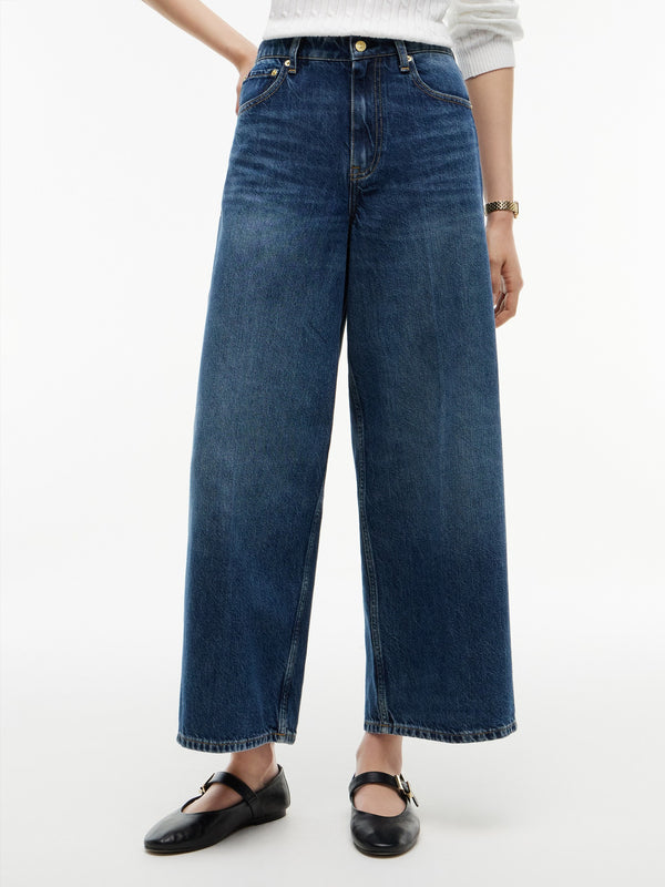 Women High Rise Dark Wash Wide Jeans