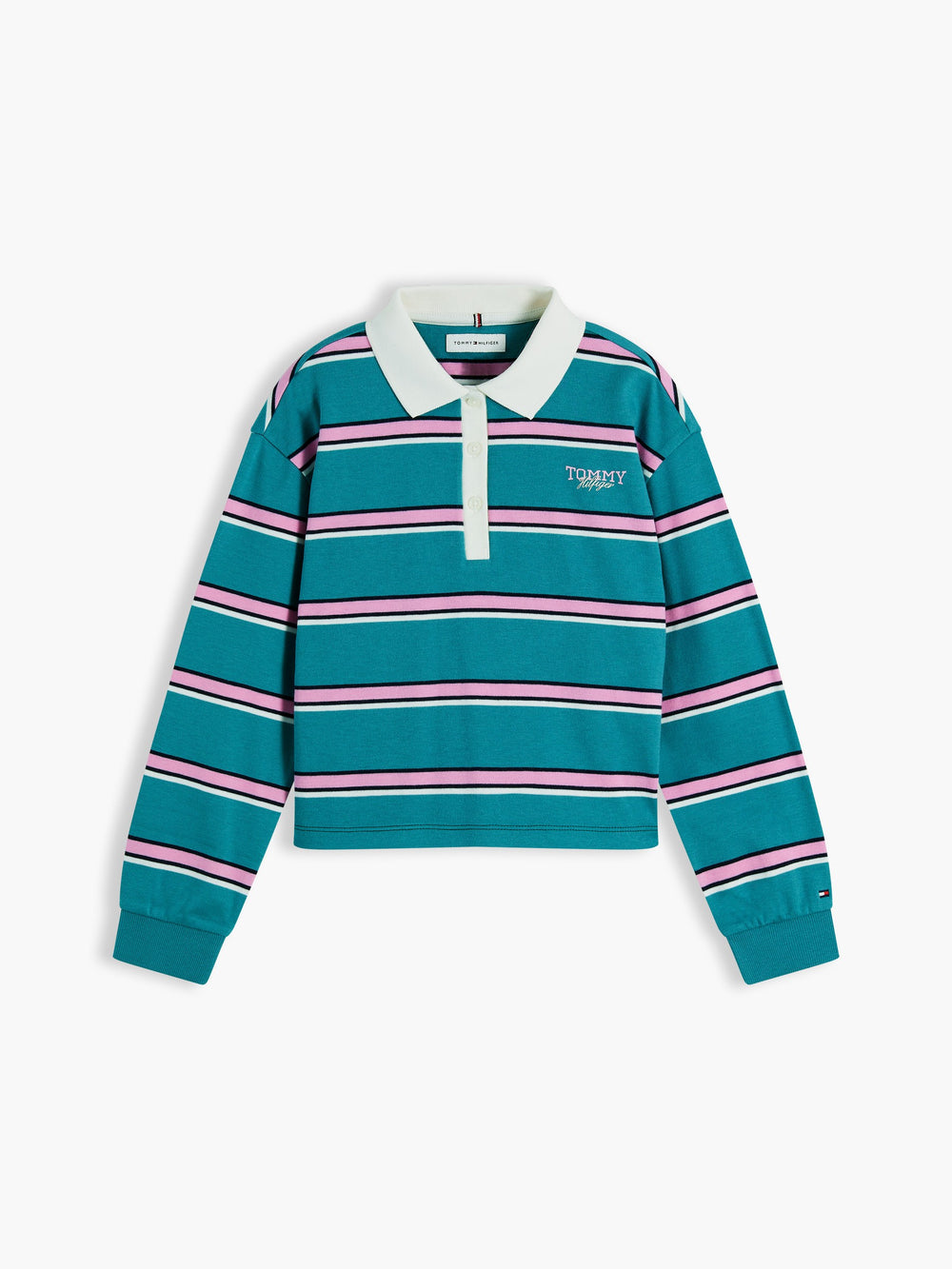 Kids Long-Sleeve Stripe Interlock Polo
