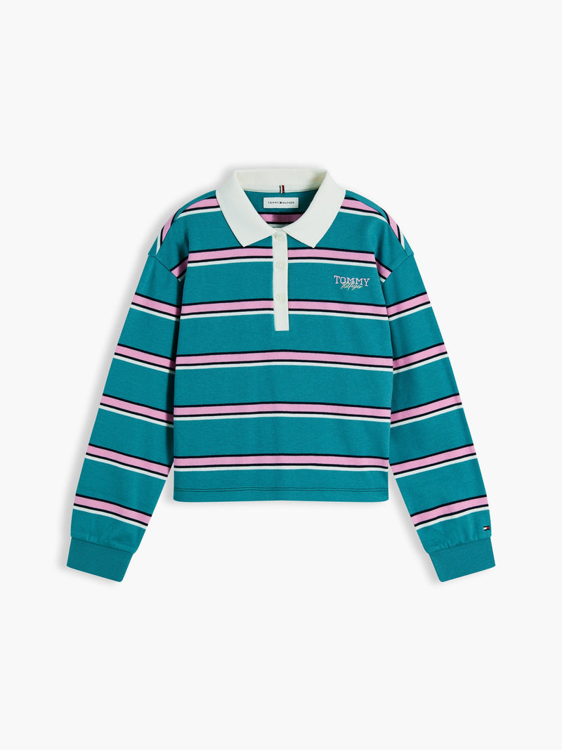 Kids Long-Sleeve Stripe Interlock Polo