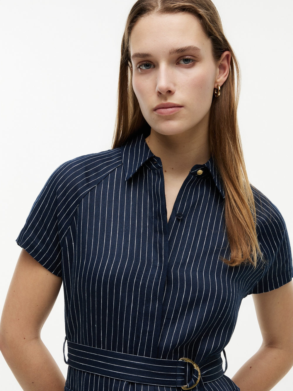 Half Sleeve Stripe Linen Fit and Flare Dress