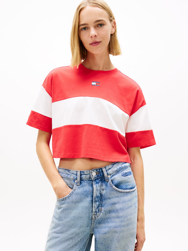 Striped Cropped Fit Half Sleeve Cotton Jersey T-Shirt